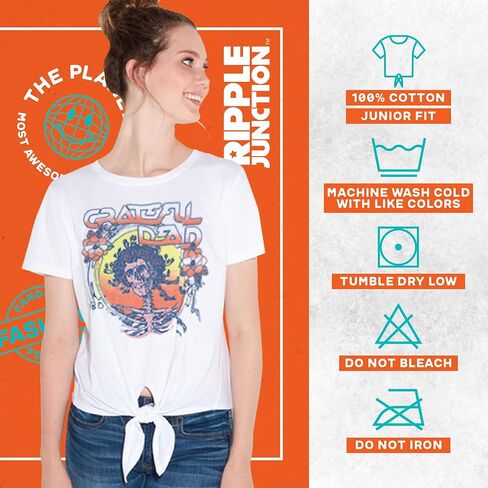 Ripple Junction Grateful Dead Women's Short Sleeve T-Shirt Tie Front Bertha & Roses Junior Fit Officially Licensed in Saudi Arabia