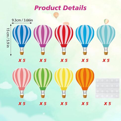 45PCS Hot Air Balloons Cutouts for Bulletin Board Decoration, Colorful Hot Air Balloon Paper Cut-Outs Name Tags Nameplates for School Classroom Home Bulletin Board Decorations in Saudi Arabia