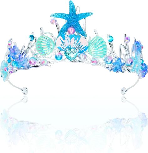 Mermaid Tiara for Women Pearl Mermaid Crown Adult Mermaid Headband Hair Accessories Costume women Mermaid Purple Blue Pink Tiaras Seashell Starfish Fish Tail in Kuwait