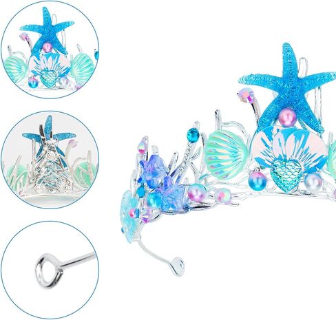 Mermaid Tiara for Women Pearl Mermaid Crown Adult Mermaid Headband Hair Accessories Costume women Mermaid Purple Blue Pink Tiaras Seashell Starfish Fish Tail in Kuwait