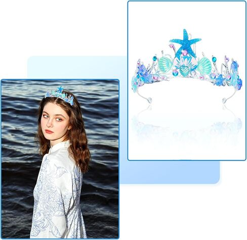 Mermaid Tiara for Women Pearl Mermaid Crown Adult Mermaid Headband Hair Accessories Costume women Mermaid Purple Blue Pink Tiaras Seashell Starfish Fish Tail in Kuwait