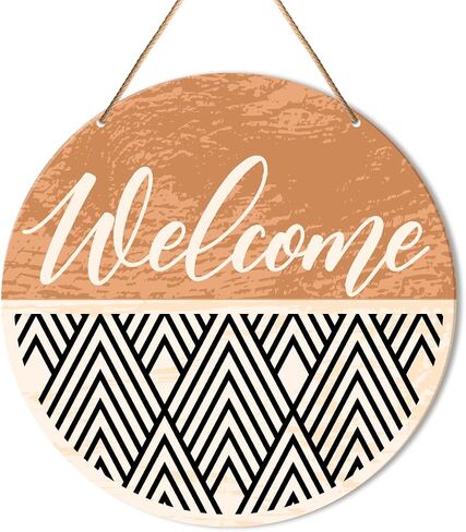 Boho Welcome Sign Front Door Decor, Geometric Welcome Round Wood Hanging Sign Decor Farmhouse Wall Sign Bohemian Decorations for Door, Porch, Home, Housewarming Gift for New House Home Apartment in Saudi Arabia