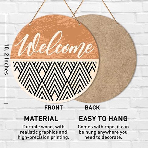 Boho Welcome Sign Front Door Decor, Geometric Welcome Round Wood Hanging Sign Decor Farmhouse Wall Sign Bohemian Decorations for Door, Porch, Home, Housewarming Gift for New House Home Apartment in Saudi Arabia