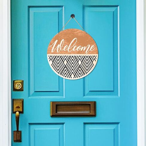 Boho Welcome Sign Front Door Decor, Geometric Welcome Round Wood Hanging Sign Decor Farmhouse Wall Sign Bohemian Decorations for Door, Porch, Home, Housewarming Gift for New House Home Apartment in Saudi Arabia