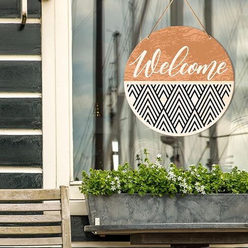 Boho Welcome Sign Front Door Decor, Geometric Welcome Round Wood Hanging Sign Decor Farmhouse Wall Sign Bohemian Decorations for Door, Porch, Home, Housewarming Gift for New House Home Apartment in Saudi Arabia