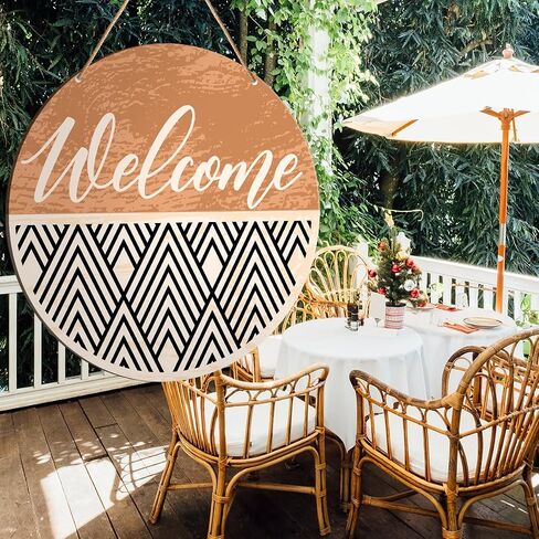 Boho Welcome Sign Front Door Decor, Geometric Welcome Round Wood Hanging Sign Decor Farmhouse Wall Sign Bohemian Decorations for Door, Porch, Home, Housewarming Gift for New House Home Apartment in Saudi Arabia