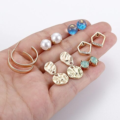 FIBO STEEL 90 زوجًا من الأقراط المتنوعة المتنوعة للنساء، مجموعة أقراط متدلية على شكل كرة بسيطة من CZ واللؤلؤ على شكل زهرة in Kuwait