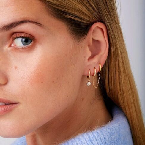 3-4 Hole Cartilage Stud Earrings Set for Women Dainty Gold Earrings 14k Gold Plated Hypoallergenic Earring Set for Multiple Piercing Non Tarnish Small Hoop Earrings Gift for Her in Saudi Arabia