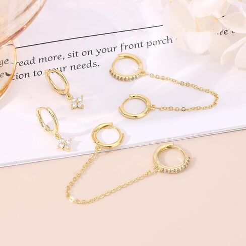 3-4 Hole Cartilage Stud Earrings Set for Women Dainty Gold Earrings 14k Gold Plated Hypoallergenic Earring Set for Multiple Piercing Non Tarnish Small Hoop Earrings Gift for Her in Saudi Arabia