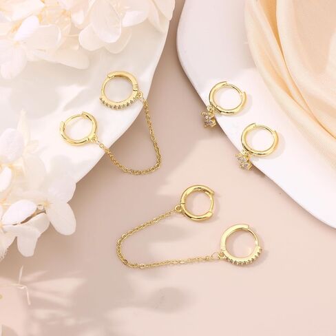 3-4 Hole Cartilage Stud Earrings Set for Women Dainty Gold Earrings 14k Gold Plated Hypoallergenic Earring Set for Multiple Piercing Non Tarnish Small Hoop Earrings Gift for Her in Saudi Arabia