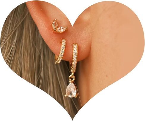 3-4 Hole Cartilage Stud Earrings Set for Women Dainty Gold Earrings 14k Gold Plated Hypoallergenic Earring Set for Multiple Piercing Non Tarnish Small Hoop Earrings Gift for Her in Saudi Arabia