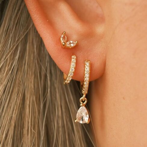 3-4 Hole Cartilage Stud Earrings Set for Women Dainty Gold Earrings 14k Gold Plated Hypoallergenic Earring Set for Multiple Piercing Non Tarnish Small Hoop Earrings Gift for Her in Saudi Arabia