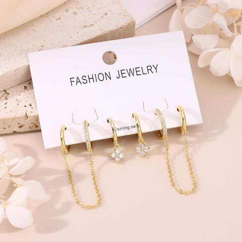 3-4 Hole Cartilage Stud Earrings Set for Women Dainty Gold Earrings 14k Gold Plated Hypoallergenic Earring Set for Multiple Piercing Non Tarnish Small Hoop Earrings Gift for Her in Saudi Arabia