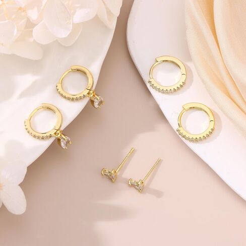 3-4 Hole Cartilage Stud Earrings Set for Women Dainty Gold Earrings 14k Gold Plated Hypoallergenic Earring Set for Multiple Piercing Non Tarnish Small Hoop Earrings Gift for Her in Saudi Arabia