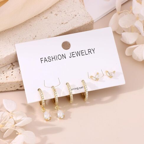3-4 Hole Cartilage Stud Earrings Set for Women Dainty Gold Earrings 14k Gold Plated Hypoallergenic Earring Set for Multiple Piercing Non Tarnish Small Hoop Earrings Gift for Her in Saudi Arabia
