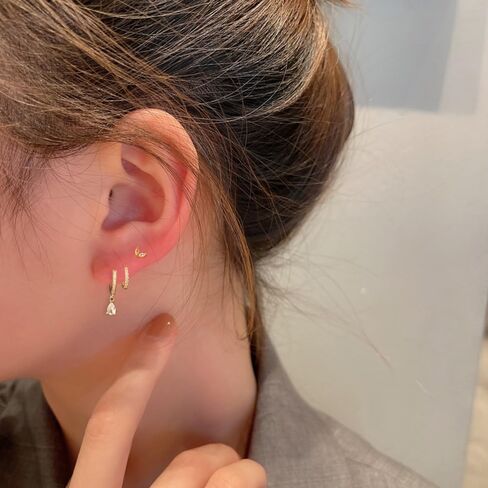 3-4 Hole Cartilage Stud Earrings Set for Women Dainty Gold Earrings 14k Gold Plated Hypoallergenic Earring Set for Multiple Piercing Non Tarnish Small Hoop Earrings Gift for Her in Saudi Arabia