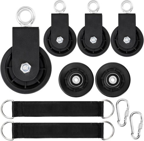 bekith 4 حزمة نظام بكرة الصالة الرياضية، عجلة بكرة دوارة للياقة البدنية من النايلون الصامت مع حزام معلق، عجلة جر تدور 360 درجة لنظام بكرة رفع ورفع، مجموعة نظام بكرة معدات الصالة الرياضية المنزلية in Kuwait
