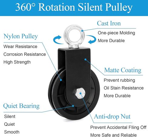 bekith 4 حزمة نظام بكرة الصالة الرياضية، عجلة بكرة دوارة للياقة البدنية من النايلون الصامت مع حزام معلق، عجلة جر تدور 360 درجة لنظام بكرة رفع ورفع، مجموعة نظام بكرة معدات الصالة الرياضية المنزلية in Kuwait