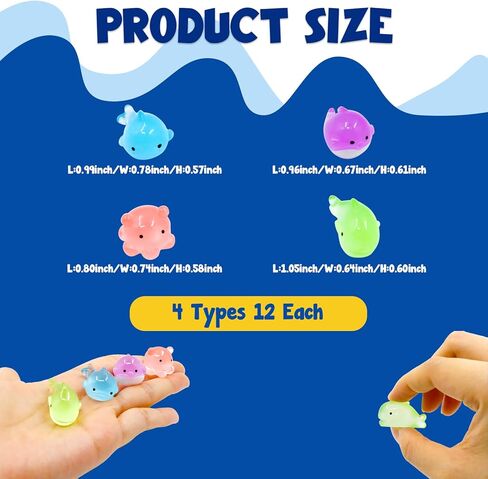 تماثيل حيوانات صغيرة من الراتنج، أشكال حيوانات محيطية صغيرة مضيئة من الراتنج تتوهج في الظلام، زخارف حيوانات صغيرة صغيرة الحجم، زينة للحديقة الخيالية، ديكورات حوض السمك DIY (48 قطعة) in Kuwait