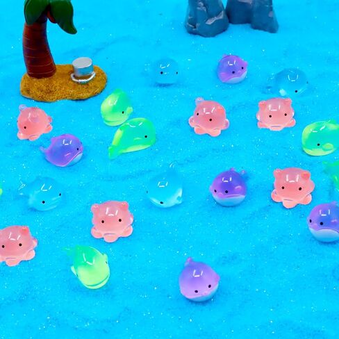 تماثيل حيوانات صغيرة من الراتنج، أشكال حيوانات محيطية صغيرة مضيئة من الراتنج تتوهج في الظلام، زخارف حيوانات صغيرة صغيرة الحجم، زينة للحديقة الخيالية، ديكورات حوض السمك DIY (48 قطعة) in Kuwait