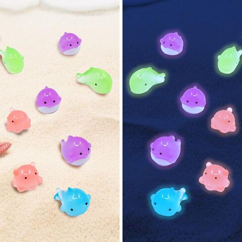 تماثيل حيوانات صغيرة من الراتنج، أشكال حيوانات محيطية صغيرة مضيئة من الراتنج تتوهج في الظلام، زخارف حيوانات صغيرة صغيرة الحجم، زينة للحديقة الخيالية، ديكورات حوض السمك DIY (48 قطعة) in Kuwait