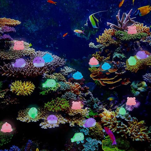 تماثيل حيوانات صغيرة من الراتنج، أشكال حيوانات محيطية صغيرة مضيئة من الراتنج تتوهج في الظلام، زخارف حيوانات صغيرة صغيرة الحجم، زينة للحديقة الخيالية، ديكورات حوض السمك DIY (48 قطعة) in Kuwait