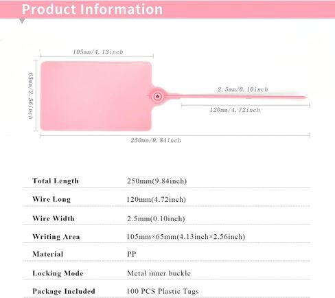 100 Plastic Tags Shipping Tags Water Proof Tags for Labeling Shipping Labels Security Seals Writable Marker Ties Hanging Tags Storage Tag (Pink) in Saudi Arabia