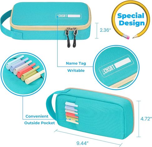 ECHSRT Big Pencil Case, Aesthetic Portable Zipper Pencil Bag with Hidden Pocket, Special Pouch for Men Women Adults, Stationery Organizer Pen Cases for Office Travel, Teal in Saudi Arabia