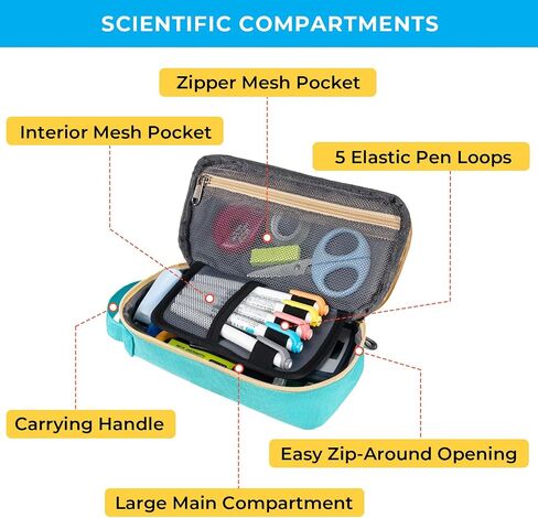 ECHSRT Big Pencil Case, Aesthetic Portable Zipper Pencil Bag with Hidden Pocket, Special Pouch for Men Women Adults, Stationery Organizer Pen Cases for Office Travel, Teal in Saudi Arabia