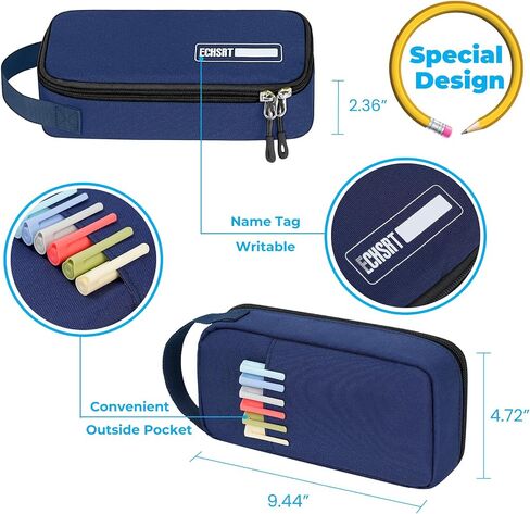 ECHSRT Big Pencil Case, Aesthetic Portable Zipper Pencil Bag with Hidden Pocket, Special Pouch for Men Women Adults, Stationery Organizer Pen Cases for Office Travel, Teal in Saudi Arabia