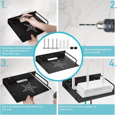 2 قطعة رف جهاز عرض عائم واي فاي راوتر جدار جبل الجرف العائم مركز الترفيه Bracke سبائك الألومنيوم العائمة للتلفزيون العلوي صندوق كابل صندوق الألعاب وحدة التحكم DVD الرف التلفزيون ملحق موسيقى بلوتوث in Kuwait