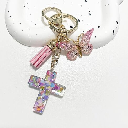 Rhinestone Cross Butterfly Keychain for Women Gold Handbag Bling Personalized Keyring Purse Wallet Girls in Kuwait