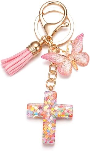 Rhinestone Cross Butterfly Keychain for Women Gold Handbag Bling Personalized Keyring Purse Wallet Girls in Kuwait