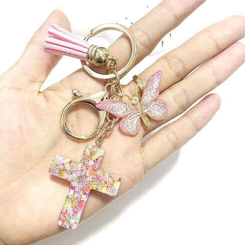 Rhinestone Cross Butterfly Keychain for Women Gold Handbag Bling Personalized Keyring Purse Wallet Girls in Kuwait