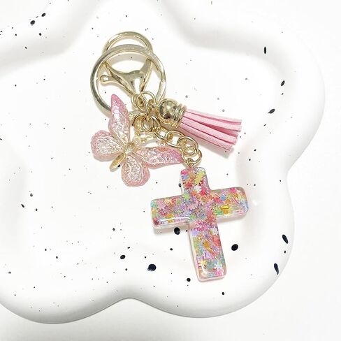 Rhinestone Cross Butterfly Keychain for Women Gold Handbag Bling Personalized Keyring Purse Wallet Girls in Kuwait