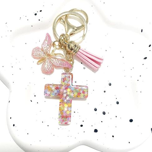 Rhinestone Cross Butterfly Keychain for Women Gold Handbag Bling Personalized Keyring Purse Wallet Girls in Kuwait