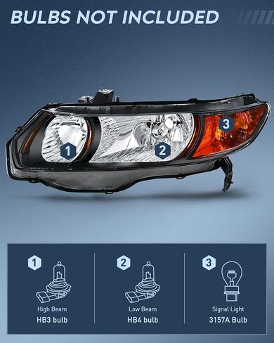 مجموعة المصابيح الأمامية Nilight متوافقة مع 2006 2007 2008 2009 2010 2011 Honda Civic 2-Door Coupe المصابيح الأمامية استبدال غطاء أسود كهرماني عاكس للسائق وجانب الركاب، ضمان لمدة عامين in Saudi Arabia