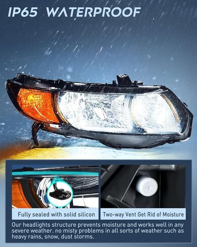 مجموعة المصابيح الأمامية Nilight متوافقة مع 2006 2007 2008 2009 2010 2011 Honda Civic 2-Door Coupe المصابيح الأمامية استبدال غطاء أسود كهرماني عاكس للسائق وجانب الركاب، ضمان لمدة عامين in Saudi Arabia