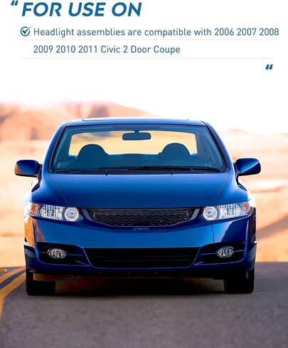 مجموعة المصابيح الأمامية Nilight متوافقة مع 2006 2007 2008 2009 2010 2011 Honda Civic 2-Door Coupe المصابيح الأمامية استبدال غطاء أسود كهرماني عاكس للسائق وجانب الركاب، ضمان لمدة عامين in Saudi Arabia