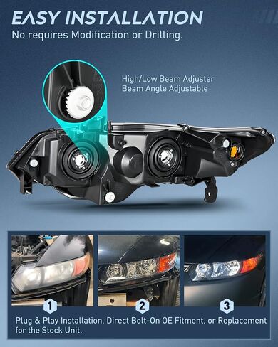 مجموعة المصابيح الأمامية Nilight متوافقة مع 2006 2007 2008 2009 2010 2011 Honda Civic 2-Door Coupe المصابيح الأمامية استبدال غطاء أسود كهرماني عاكس للسائق وجانب الركاب، ضمان لمدة عامين in Saudi Arabia