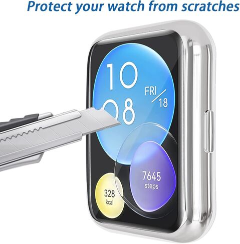 غطاء حماية للشاشة مكون من قطعتين متوافق مع ساعة Huawei Watch Fit 2، غطاء حماية شامل ناعم من مادة TPU (ذهبي وردي/شفاف) in Kuwait