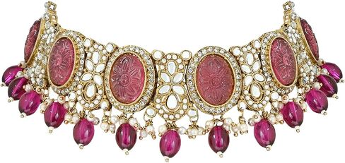 مجموعة مجوهرات قلادة زفاف هندية مطلية بالذهب من بوليوود كوندان ولؤلؤ كوندان للنساء من I Jewels (K7233) in Kuwait