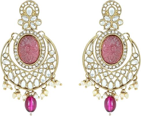 مجموعة مجوهرات قلادة زفاف هندية مطلية بالذهب من بوليوود كوندان ولؤلؤ كوندان للنساء من I Jewels (K7233) in Kuwait