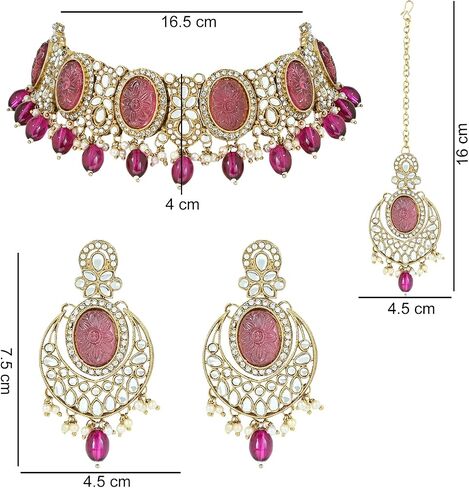 مجموعة مجوهرات قلادة زفاف هندية مطلية بالذهب من بوليوود كوندان ولؤلؤ كوندان للنساء من I Jewels (K7233) in Kuwait