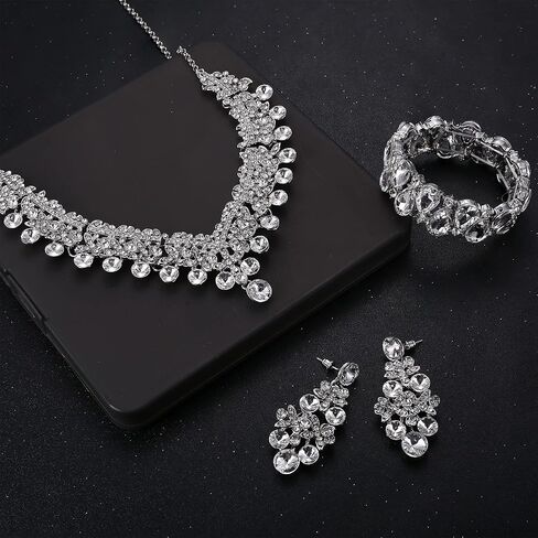 IRONBOX كريستال الزفاف مجموعة مجوهرات الزفاف للنساء الشظية حجر الراين الدمعة قلادة سوار استرخى أقراط مجوهرات الزفاف حزب لوصيفة العروس in Kuwait