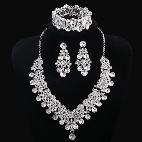 IRONBOX كريستال الزفاف مجموعة مجوهرات الزفاف للنساء الشظية حجر الراين الدمعة قلادة سوار استرخى أقراط مجوهرات الزفاف حزب لوصيفة العروس in Kuwait