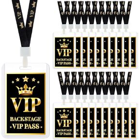 20 Sets VIP Badge Lanyard with Plastic VIP Pass Card Black Breakaway Lanyard VIP Back Stage Pass for Music Award Movie Night Birthday Party Concert Event (Press Pass)