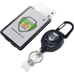 Super Heavy Duty Sidekick Retractable Badge and Key Reel - Carabiner Clip - with Three Card ID Badge Holder (Holds 3 I'd Badges) by Specialist ID