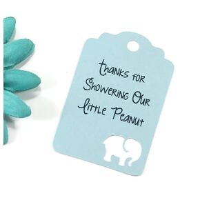 Thank You Tags - Baby Shower Elephant Tags - Thanks for Showering Our Little Peanut (Set of 40) (Baby Pink)