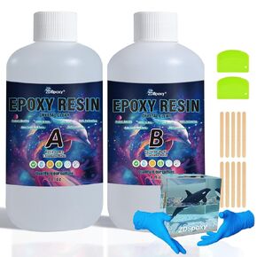 Epoxy Resin, 34OZ Resin Kit, Epoxy Resin Crystal Clear-Not Yellowing and No Bubble Self Leveling Easy Mix 1:1 Casting & Coating for DIY Jewelry Making of The Art Resin & Epoxy Resin